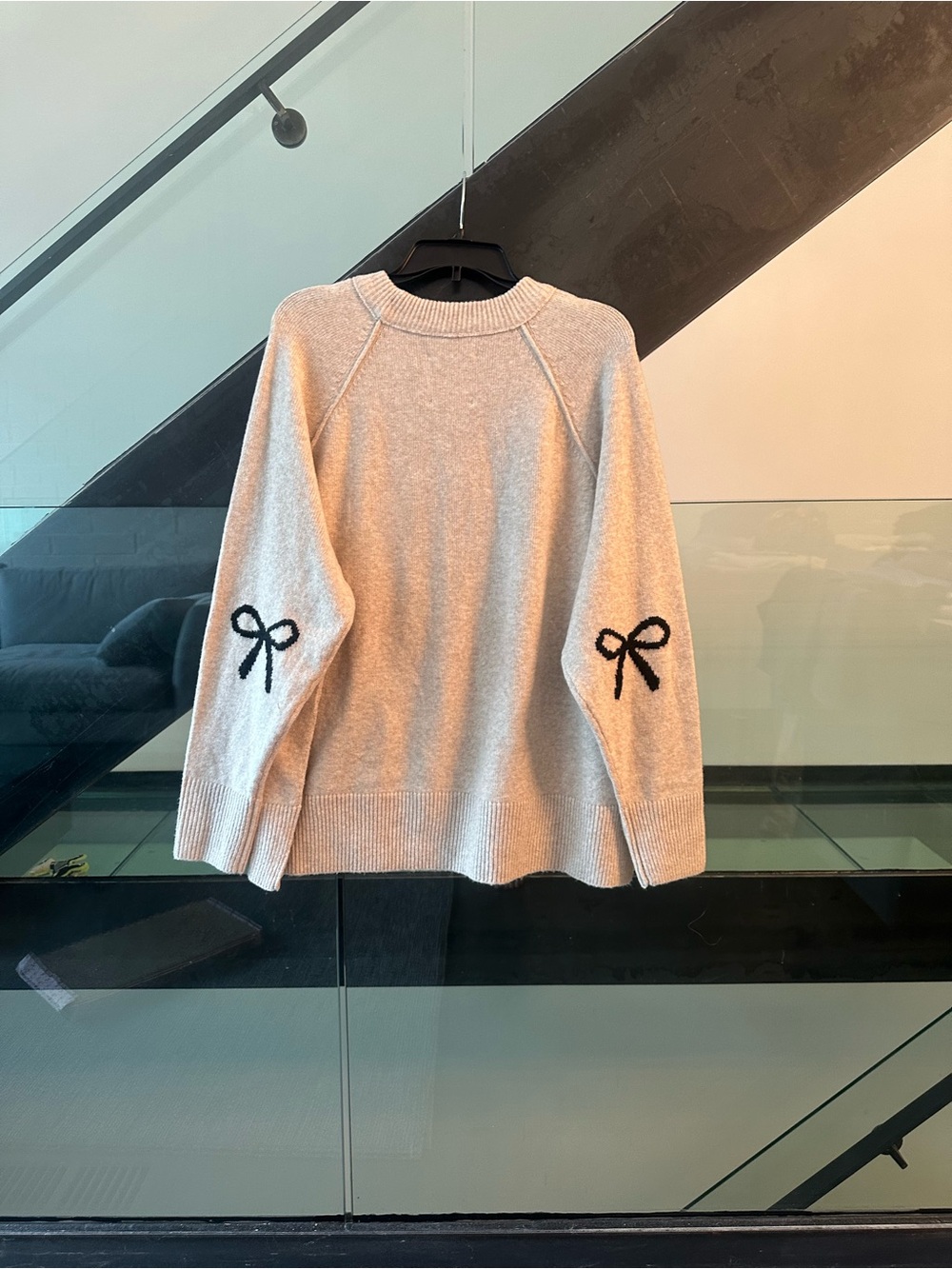 aerie Cream Knit Sweater with Black Bow on Elbows